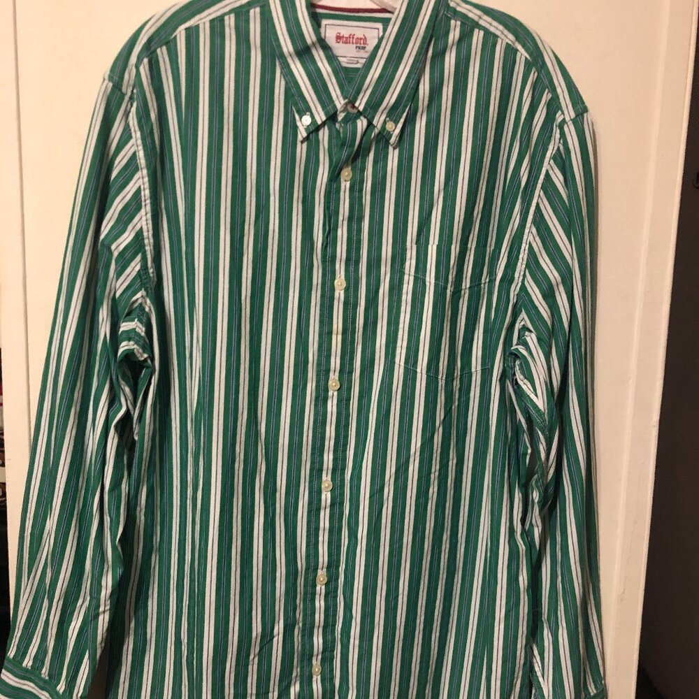 Stafford Prep L/S Green Stripes in XL